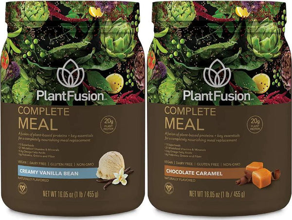 PlantFusion Complete Meal Bundle, Plant Based Pea Protein Powder, Vegan, Gluten Free, Non-Dairy, No Sugar, Non-GMO, Vanilla 1 LB and Chocolate Caramel 1 LB