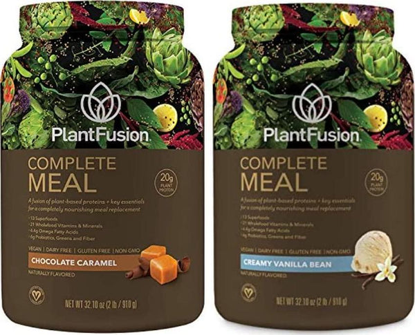 PlantFusion Complete Meal All Plant Based Pea Protein Powder Bundle, Meal Replacement Shake, Vegan, Gluten Free, No Sugar, Vanilla 2 LB and Chocolate 2 LB