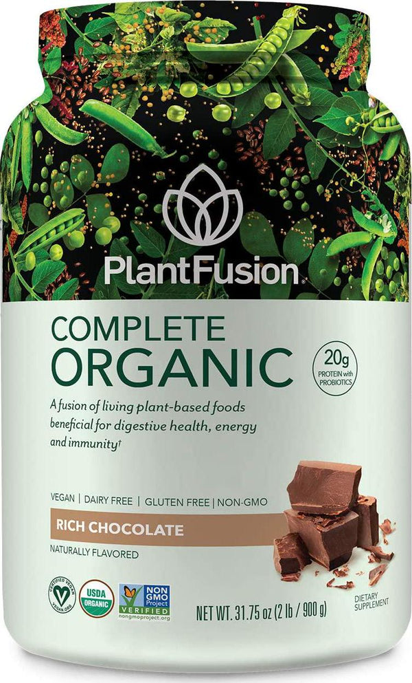 PlantFusion Complete Organic Plant Based Pea Protein Powder | Fermented Superfoods | Vegan, Gluten Free, Non Dairy, Soy Free, Chocolate, 2 LB