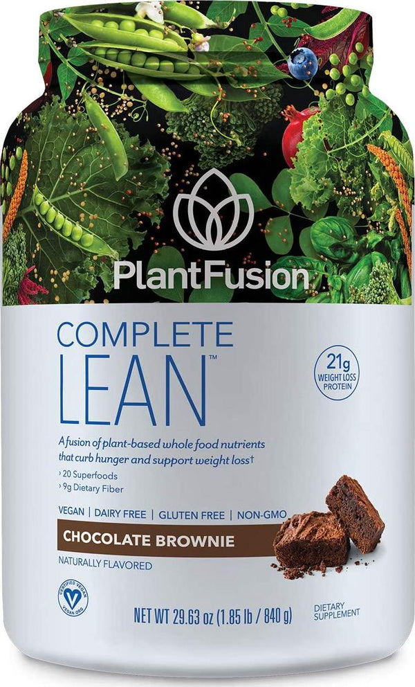 PlantFusion Complete Lean Plant Based Weight Loss Protein Powder | Supports Blood Sugar, Controls Appetite | Superfoods with Digestive Enzymes | Gluten Free, Vegan, Non-GMO, Chocolate Brownie, 1.85 LB