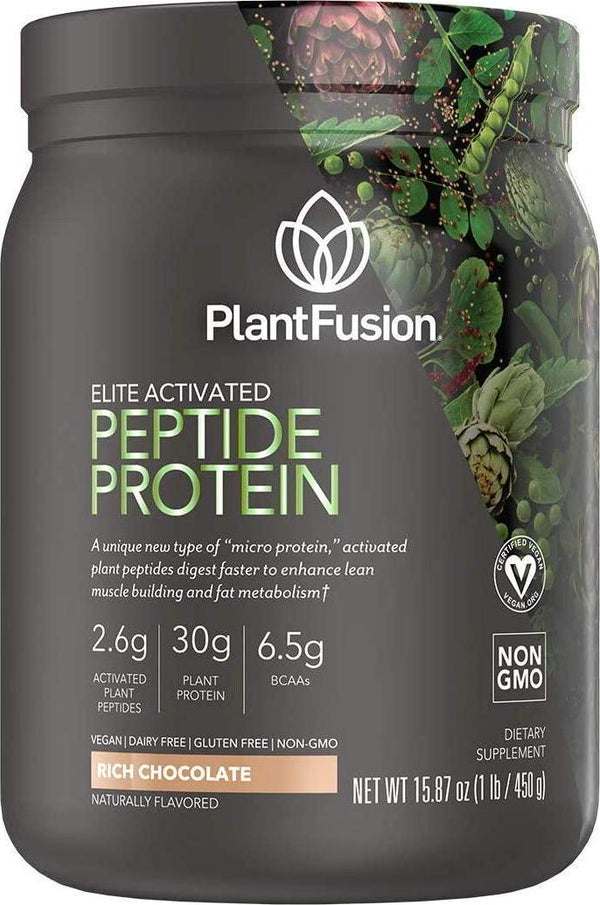 PlantFusion Elite Activated Peptide Protein Powder Sport Supplement | Plant Based, Vegan | 30g Protein | Supports Lean Muscle and Endurance | Non Whey | Rich Chocolate 1 Pound