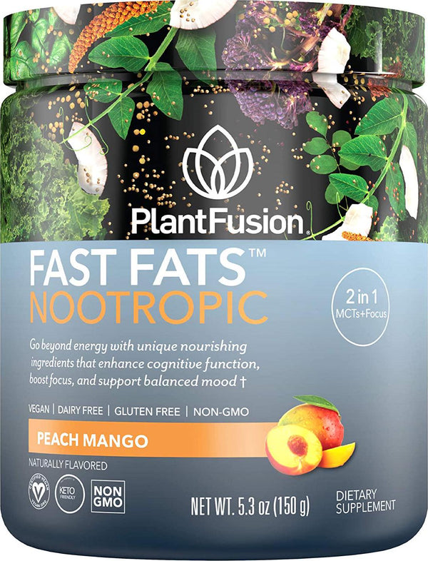 PlantFusion Fast Fats Nootropic |Nourishment for The Brain|Supports Memory Improvement and Strength | Calm, Focused Energy Without Fatigue|Plant Based Vegan Dietary Supplement,Peach Mango 5.30Oz