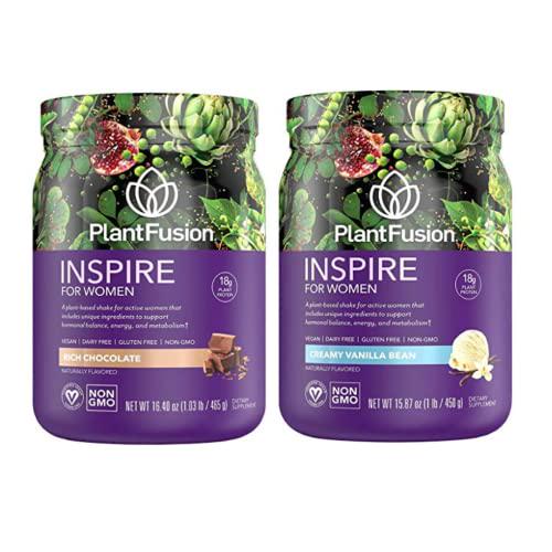 PlantFusion Inspire Women Protein Powder Bundle, Plant Based Vegan Protein Supplement, Balances Stress and Female Hormones, Supports Metabolism, Vanilla 1 LB and Chocolate 1 LB