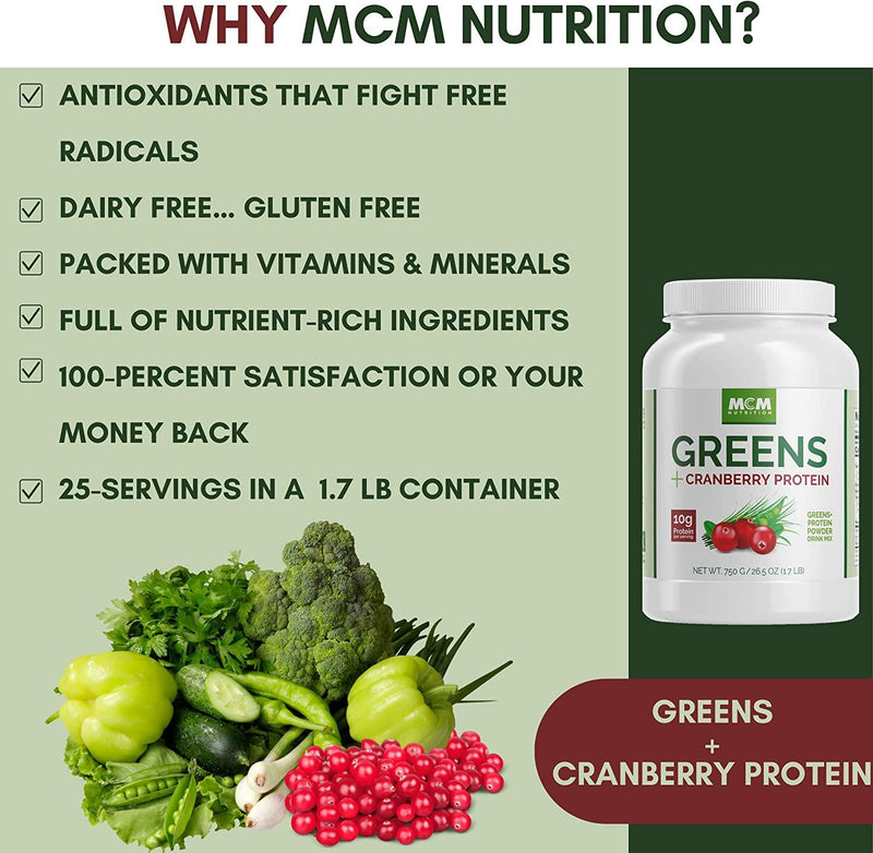 Plant-Based Protein Powder Non-Dairy, No-Gluten, with Antioxidants (1.7 LB) - Delicious Protein, Plant-Based and Low Carb Nutrient-Rich Cranberry / Pea Protein (25 Servings) by MCM Nutrition