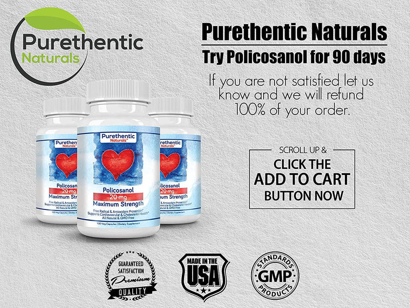 Policosanol 20mg, 100 Vcaps, Purethentic Naturals (1 Bottle)
