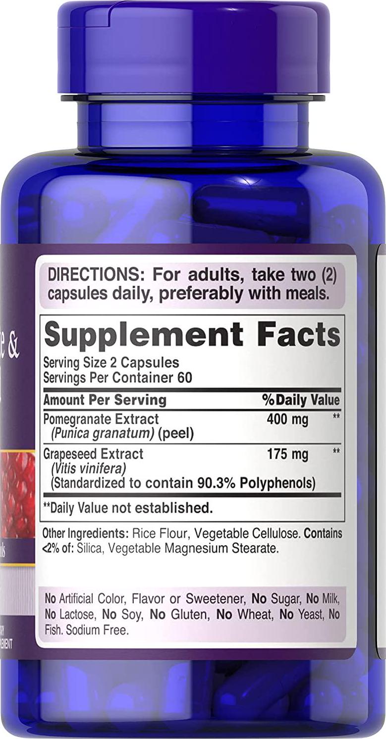Pomegranate 400mg and Grapeseed Extract, Supports Heart Health, 120 County, by Puritan&