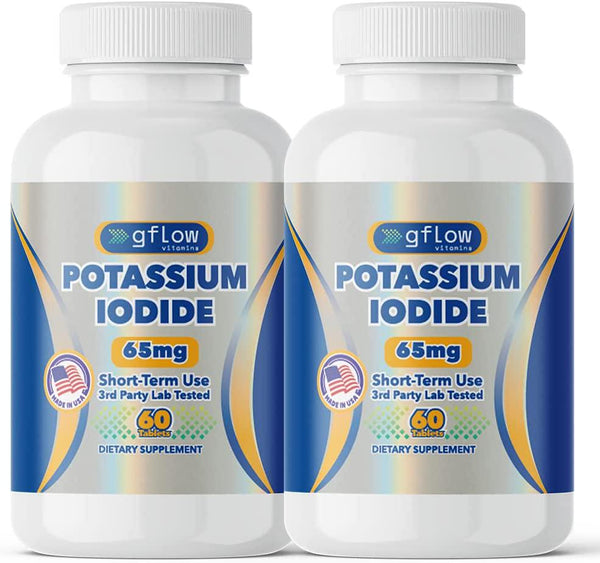Potassium Iodide 65 mg Per Serving - Dietary Supplement, Thyroid Support - 4 Months Supply - 2 Pack - Non -GMO - Made in The USA - Exp Date 03/2029