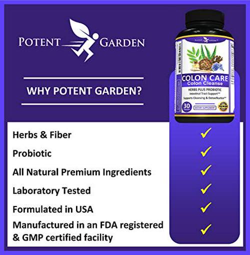 Potent Garden Colon Cleanse, Supports Healthy Bowel Movements, Supports Digestive Health, Extra Strength Colon Cleanse Support with Probiotic, Easy and Effective 30 Capsules (1-2 Daily)