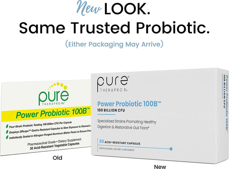 Power Probiotic 100B - 30 Acid-Resistant VCaps | 4 Proven Strains - 100 Billion CFU Per Capsule | Sealed in Nitrogen-Purged Aluminum Blister Packs to Insure Freshness | NO Refrigeration Required
