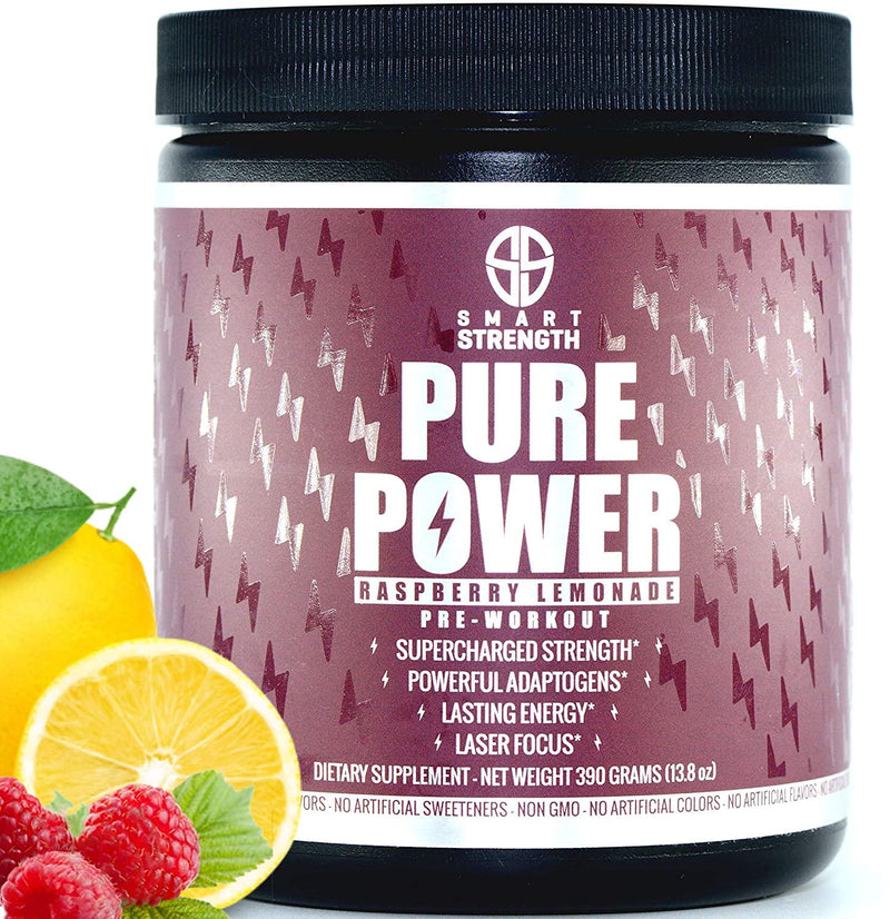 Pre Workout, Best All Natural PreWorkout Supplement. PURE POWER, Healthy Pump, Clean, Keto Vegan, Paleo, Thermogenic Pre Work Out Powder for Men and Women, Weight Loss and Energy - 390g Raspberry Lemonade