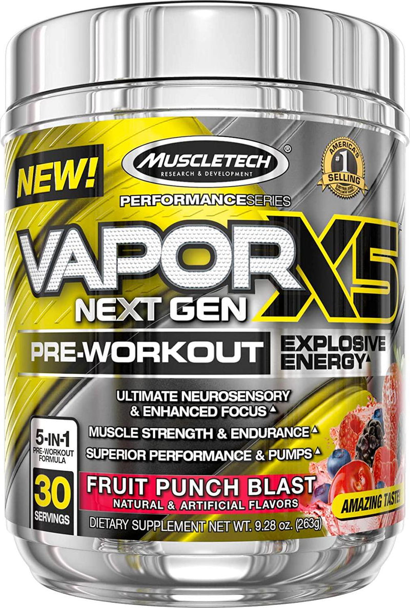 Pre Workout Powder | MuscleTech Vapor X5 | Pre Workout Powder for Men and Women | PreWorkout Energy Powder Drink Mix | Sports Nutrition Pre-Workout Products | Fruit Punch Blast (30 Servings)