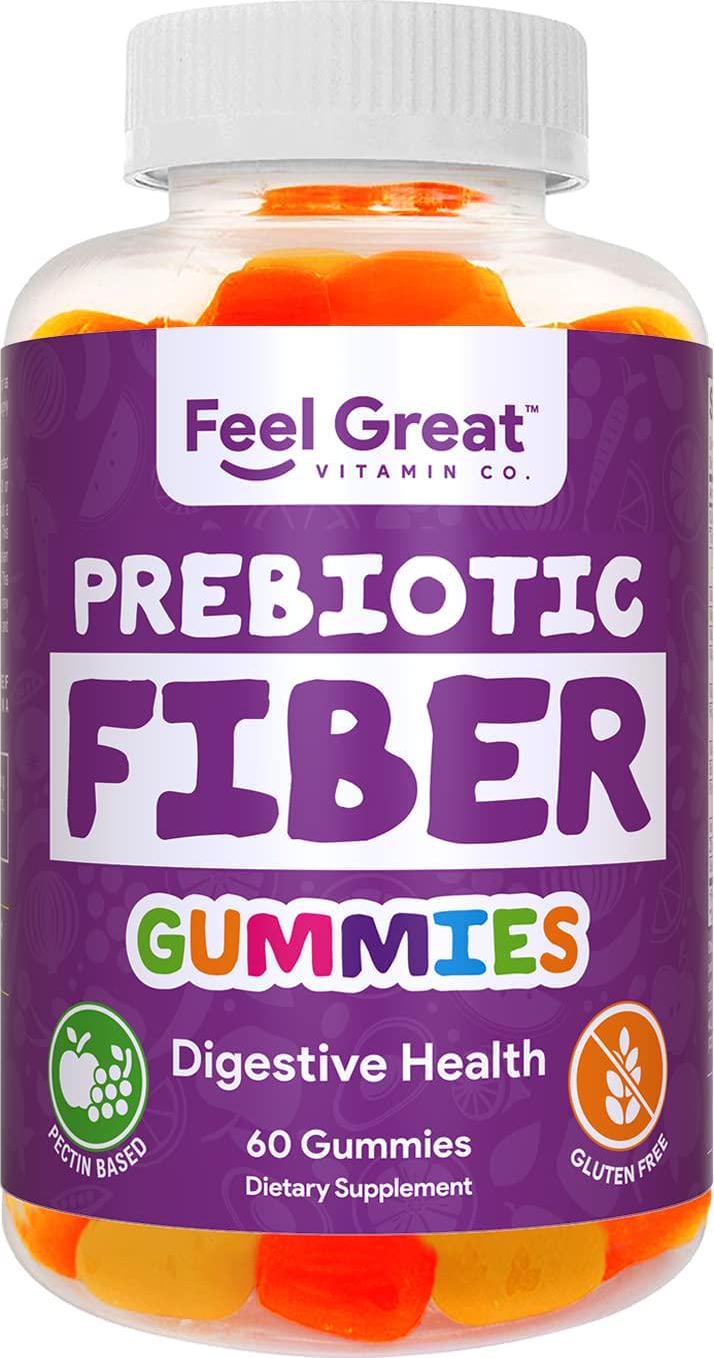 Prebiotic Fiber Gummies by Feel Great Vitamin Co (60 Gummies) | Helps Improve Digestive Health, Restore Natural Gut Flora, and Support Overall Health and Immunity* | Vegetarian and Vegan Friendly Chew