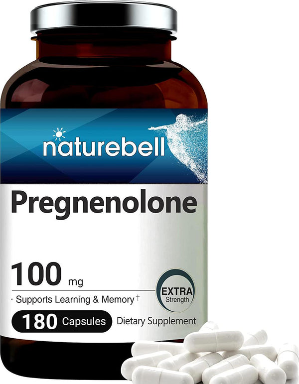 Pregnenolone 100mg, 180 Capsules, Premium Pregnenolone Supplement, Pregnenolone Micronized Grade for Higher Absorption, Supports Cognitive Function and Immune System, No GMOs, No Soy
