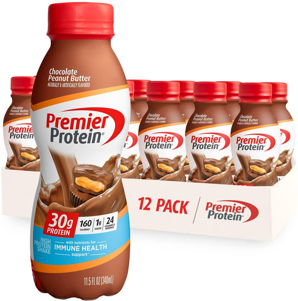 Premier Protein Shake, Chocolate Peanut Butter, 30g Protein, 1g Sugar, 24 Vitamins and Minerals, Nutrients to Support Immune Health, 11.5 Fl Oz, 12 Count