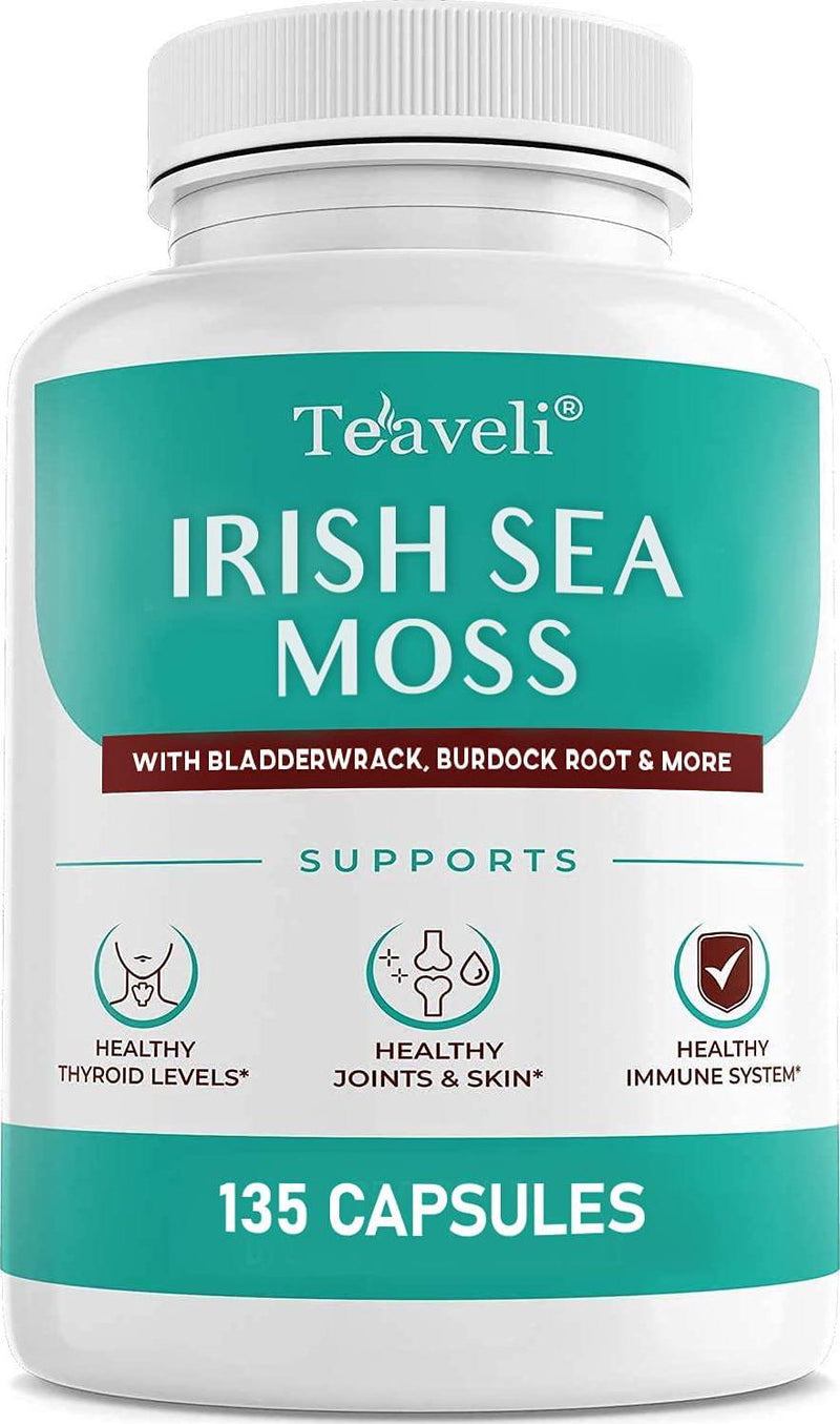 Premium Algae Superfood and Chlorophyll Capsules with Organic Irish Sea Moss, Bladder Wrack, Burdock Root, Spirulina Chlorella- Supports Healthy Thyroid Function, Joints, Immune System and Gut Health