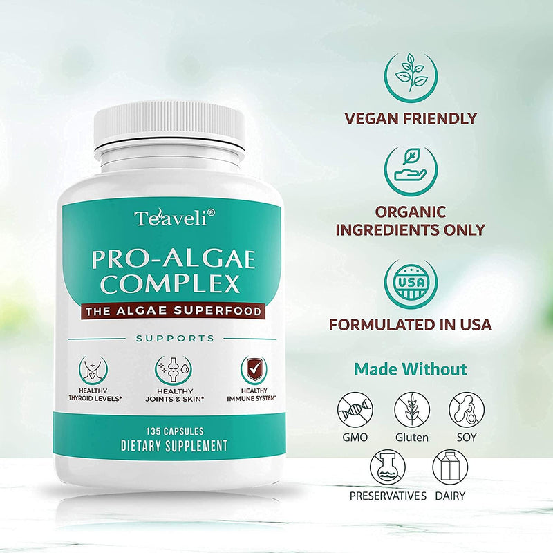 Premium Algae Superfood and Chlorophyll Capsules with Organic Irish Sea Moss, Bladder Wrack, Burdock Root, Spirulina Chlorella- Supports Healthy Thyroid Function, Joints, Immune System and Gut Health