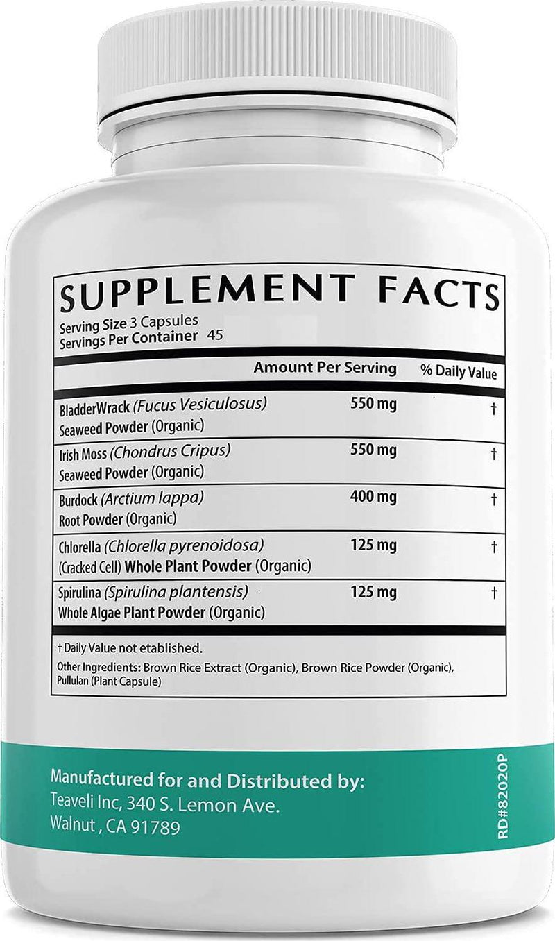 Premium Algae Superfood and Chlorophyll Capsules with Organic Irish Sea Moss, Bladder Wrack, Burdock Root, Spirulina Chlorella- Supports Healthy Thyroid Function, Joints, Immune System and Gut Health