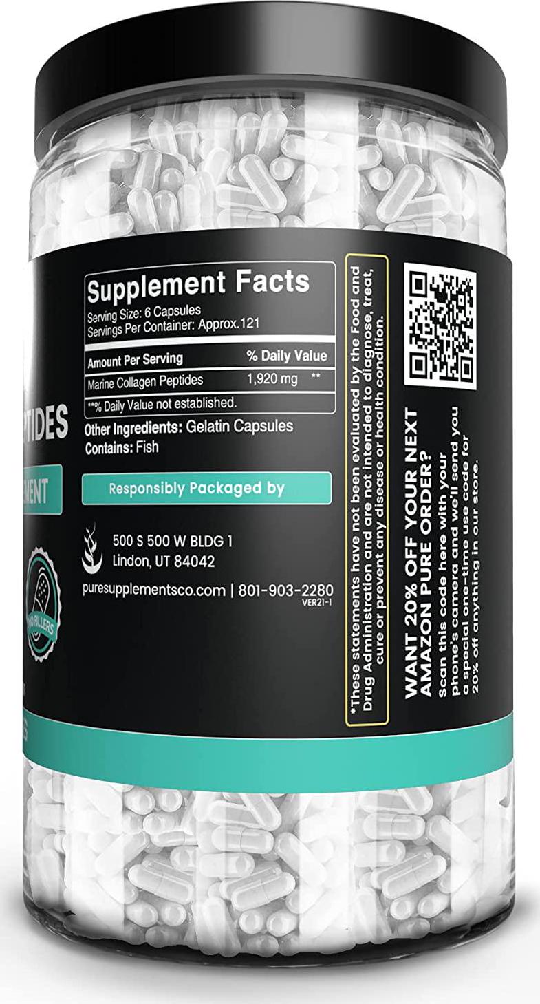 Premium Collagen Peptides, 1920 mg Serving, 730 Caps, Hydrolyzed Fish Collagen, Non-GMO, No Taste and No Smell, 100% Purity, No Additives or Filler, Made in USA