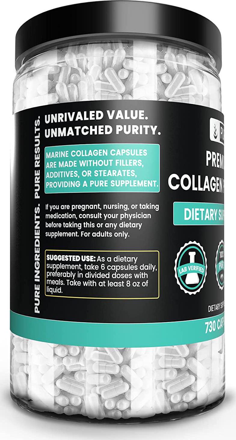Premium Collagen Peptides, 1920 mg Serving, 730 Caps, Hydrolyzed Fish Collagen, Non-GMO, No Taste and No Smell, 100% Purity, No Additives or Filler, Made in USA