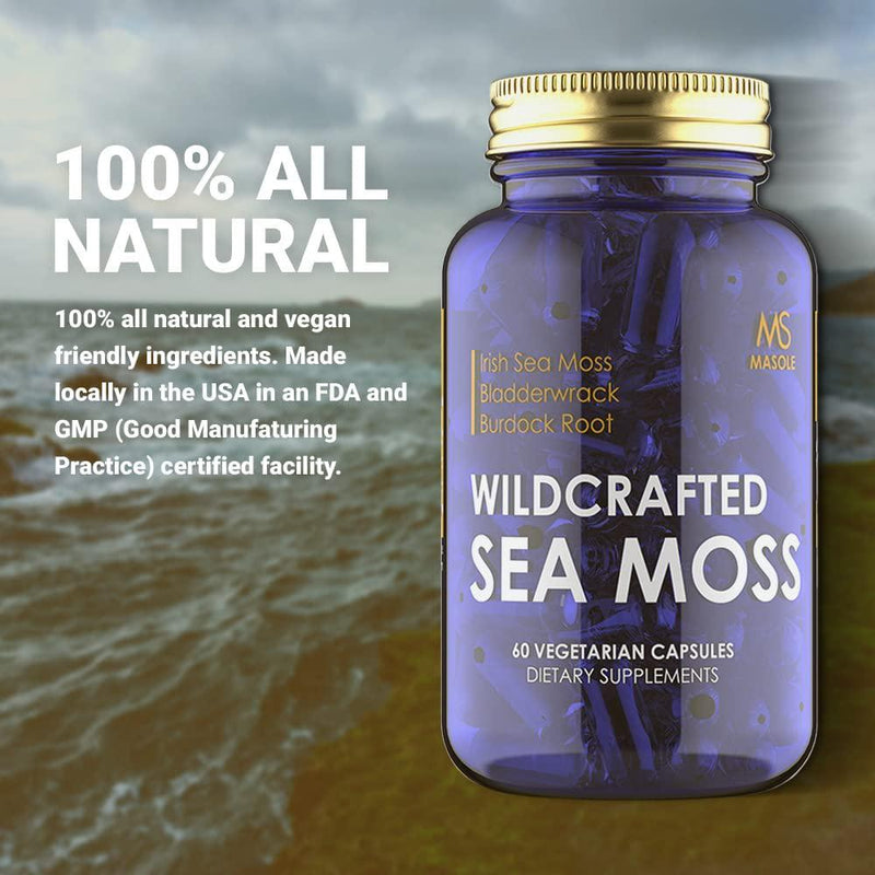 Premium High Absorption Wildcrafted Sea Moss Powder | 3200mg of Organic Irish Sea Moss, Bladderwrack, and Burdock Root per Serving | 10 Ounces | Vegan – Non-GMO - Masole Labs by Sincere Supplements