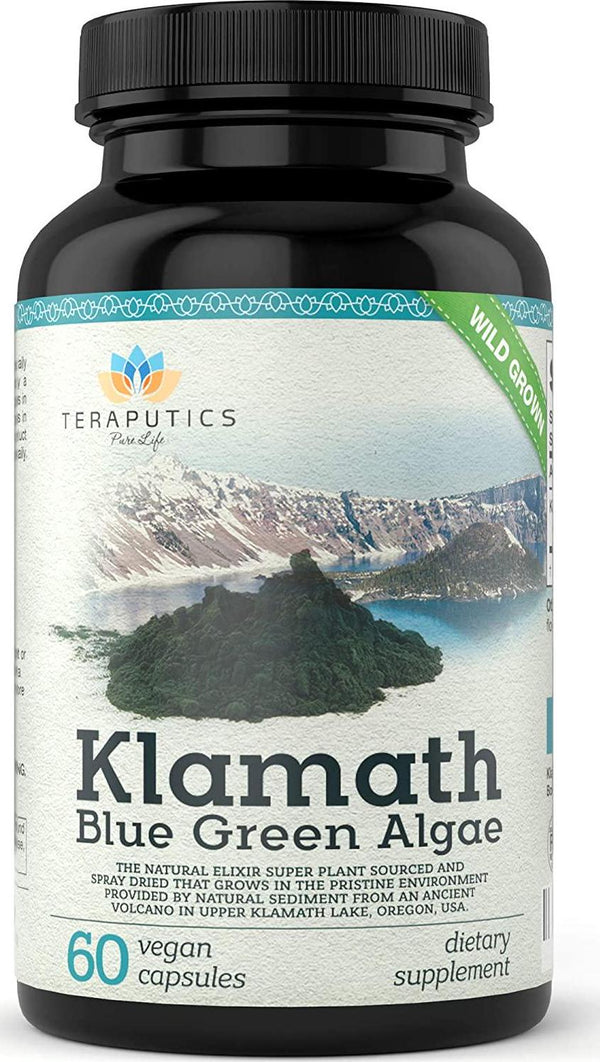 Premium Klamath Blue Green Algae - More Powerful Than Spirulina and Chlorella Supplements | Pure Chlorophyll Rich SuperFood, Sourced from Organic Klamath Lake, 500mg, 60 Vegan Capsules