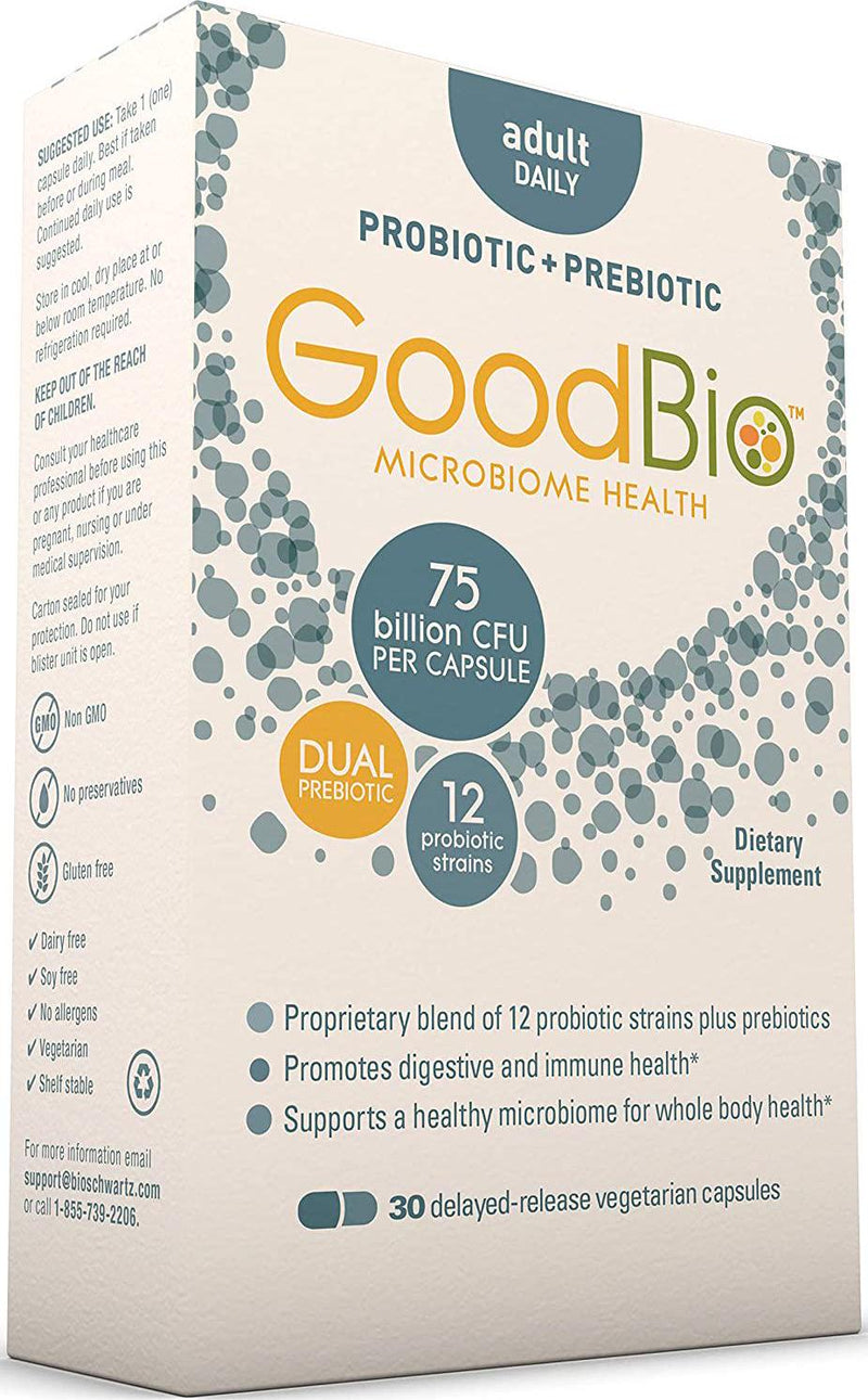 Premium Prebiotic and Probiotic Supplement- Adult Digestive and Immune Support - 50 Billion CFU - Promotes Healthy Gut Flora with Inulin- 12 Shelf Stable Strains- For Whole Body Health by GoodBio