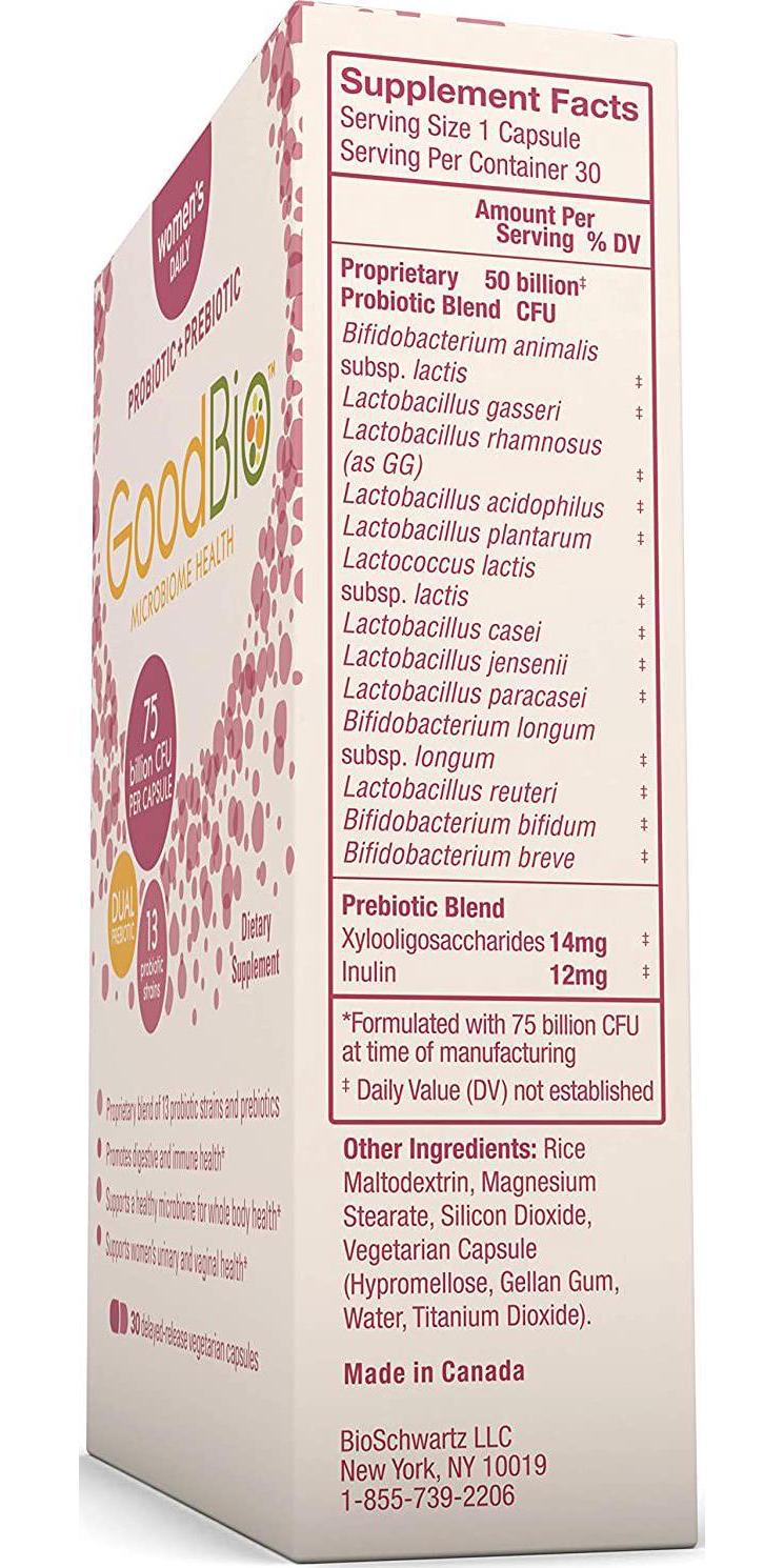 Premium Prebiotics and Probiotics for Women - Women's Urinary, Vaginal, Digestive and Immune Health - 50 Billion CFU - for Healthy Gut Flora with Inulin - Shelf-Stable - 30 Capsules by GoodBio