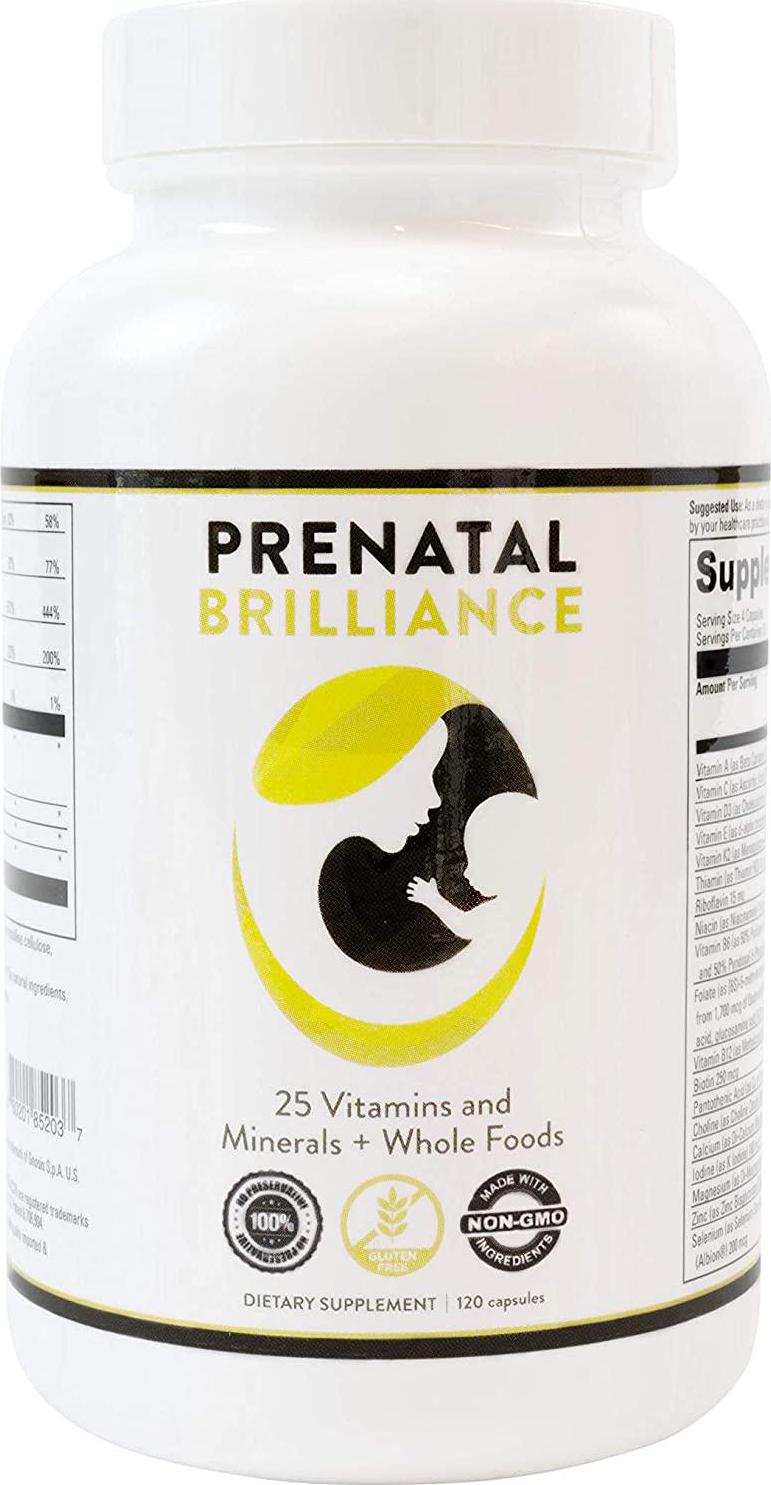 Prenatal Vitamins with Folate for Women, Non-GMO Whole Food Daily Pregnancy Multivitamins with Methyl Folate, B Complex, Biotin, D3 and Calcium - Vibrant Beginning Prenatal Brilliance - (120 ct)