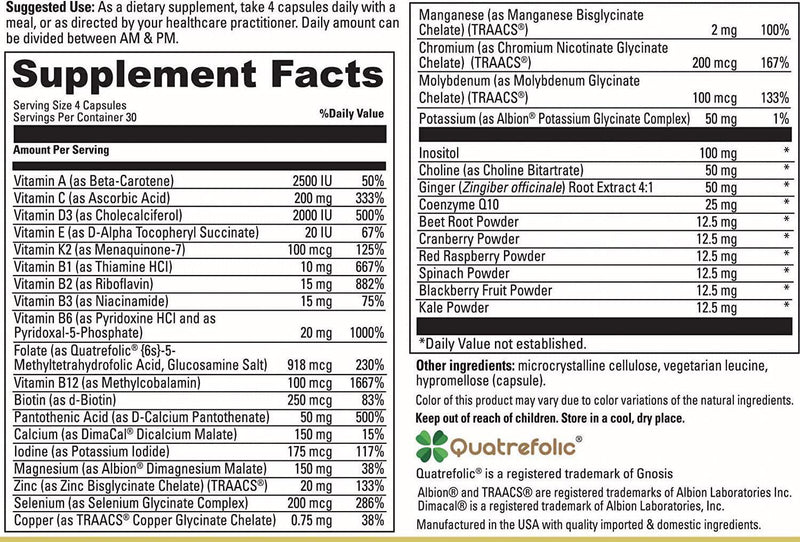 Prenatal Vitamins with Folate for Women, Non-GMO Whole Food Daily Pregnancy Multivitamins with Methyl Folate, B Complex, Biotin, D3 and Calcium - Vibrant Beginning Prenatal Brilliance - (120 ct)