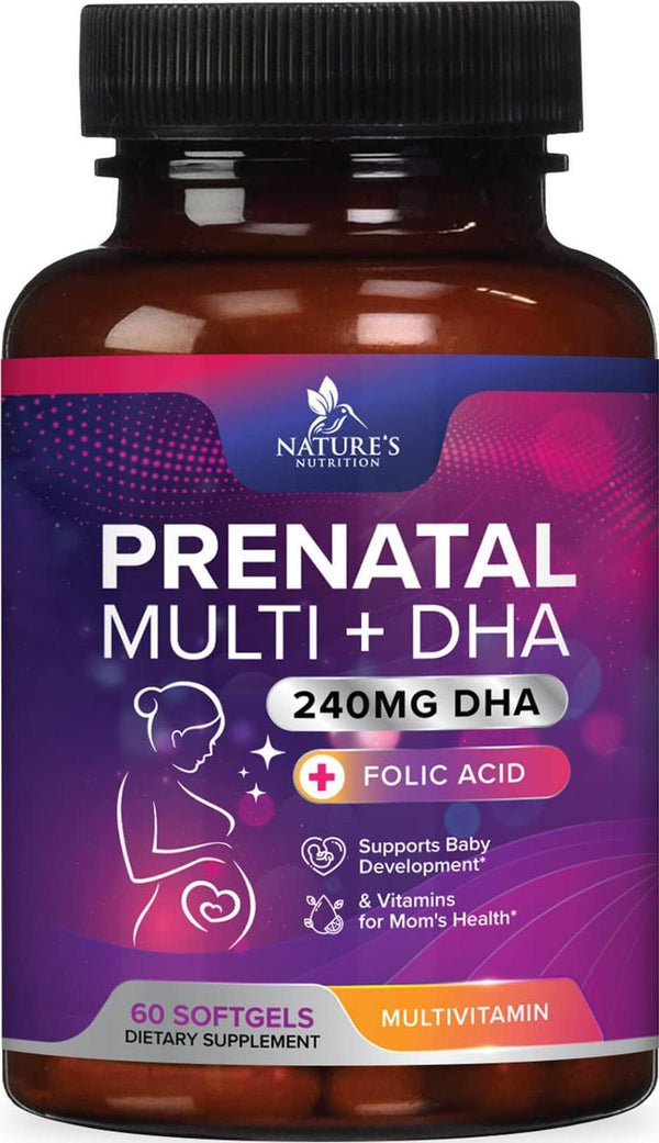 Prenatal Vitamins with DHA and Folic Acid - Before, During and Post Pregnancy - Best Prenatal Multivitamin with Vitamin A, C, D, B12, Non-GMO - 60 Softgels