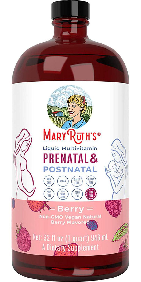 Prenatal and Postnatal Liquid Vitamin by MaryRuth's, Vegan Multivitamin with Sugar Free, Non-GMO, Formulated for Pre-Conception, Pregnancy and Nursing, Berry Flavored, 1 Month Supply, 32 Fl Oz