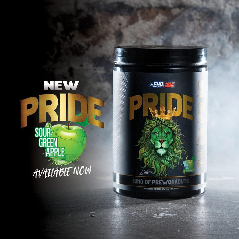 Pride by EHPlabs Pre-Workout Supplement - Energy Booster, Sharp Focus, Epic Pumps and Faster Recovery - 40 Servings (Sour Green Apple)