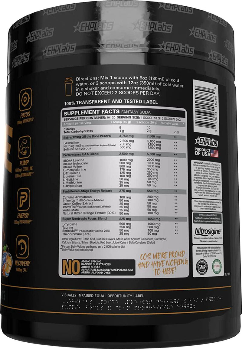Pride by EHPlabs Pre-Workout Supplement - Energy Booster, Sharp Focus, Epic Pumps and Faster Recovery - 40 Servings (Fantasy Soda)