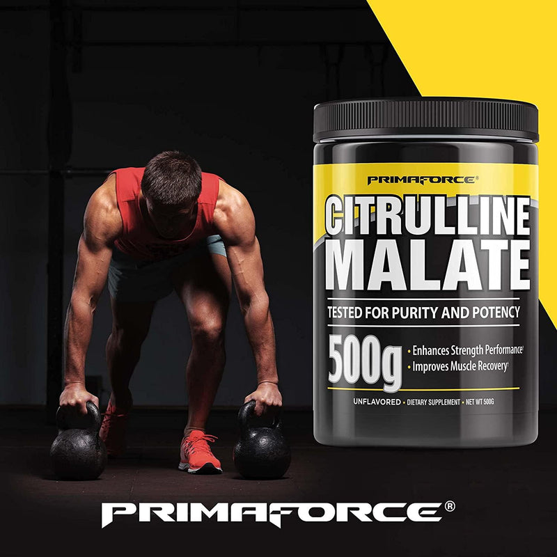 PrimaForce L-Citrulline Malate Powder, Unflavored Pre Workout Supplement, 500 grams - Energy Support, Aids Recovery, Enhances Strength Performance Vegan, Non-GMO