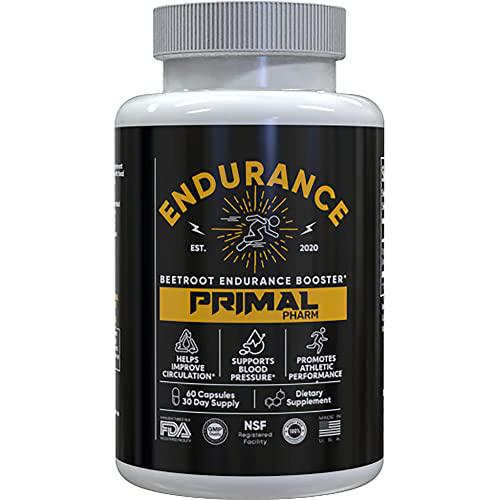 Primal Pharm Endurance | 1300mg Natural Nitric Oxide Boosting Beet Root Powder Supplement, All Natural, Vegan, Organic for Athletic Performance and Circulation - 60 Caps