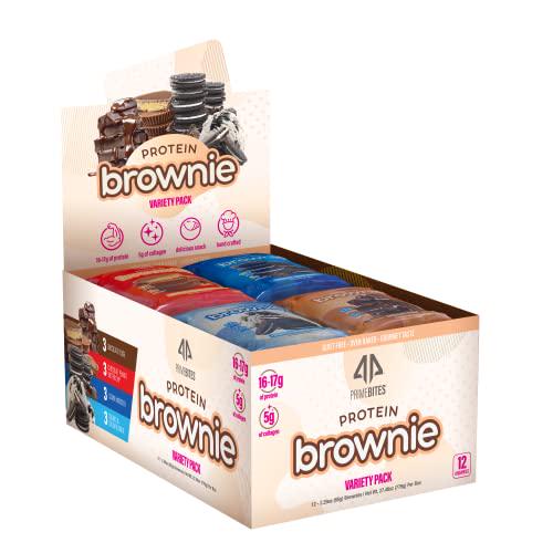 Prime Bites Protein Brownie from AP Sports Regimen | 16-17g Protein | 5g Collagen | Delicious Guilt-Free Snack | 12 bars per box (Variety Pack, 12 count)