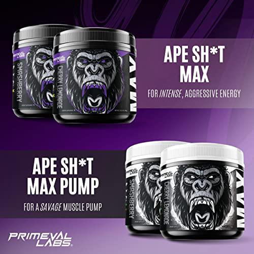 Primeval Labs ApeSh*t Max Premium Pre-Workout | Intense Energy, Focus, Pump and Performance | Beta Alanine, Choline Bitartrate | 400 mg Caffeine | 40 Servings (Smashberry)