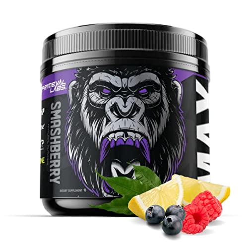 Primeval Labs ApeSh*t Max Premium Pre-Workout | Intense Energy, Focus, Pump and Performance | Beta Alanine, Choline Bitartrate | 400 mg Caffeine | 40 Servings (Smashberry)