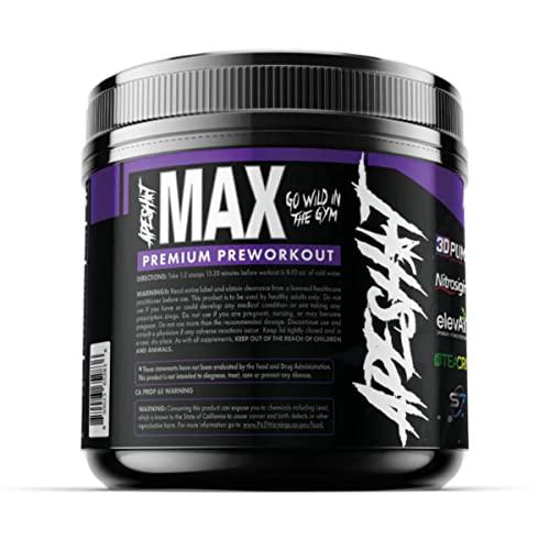 Primeval Labs ApeSh*t Max Premium Pre-Workout | Intense Energy, Focus, Pump and Performance | Beta Alanine, Choline Bitartrate | 400 mg Caffeine | 40 Servings (Smashberry)