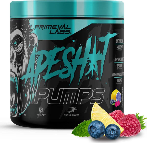 Primeval Labs Ape Pumps Natural Pre Workout Powder | Caffeine Free Preworkout for Endurance, Muscle Growth, Strength and Hydration Beta Alanine, L Citrulline, Agmatine | Smashberry 40 Servings