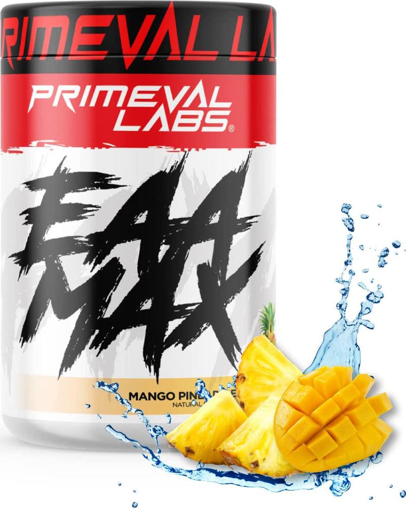Primeval Labs EAA Max, BCAA Perfect Amino Acid Powder - Pre or Post Workout Muscle Recovery - BCAAs, EAAs, Electrolytes, Supports Hydration and Performance, Keto Friendly, Mango Pineapple 30 Servings