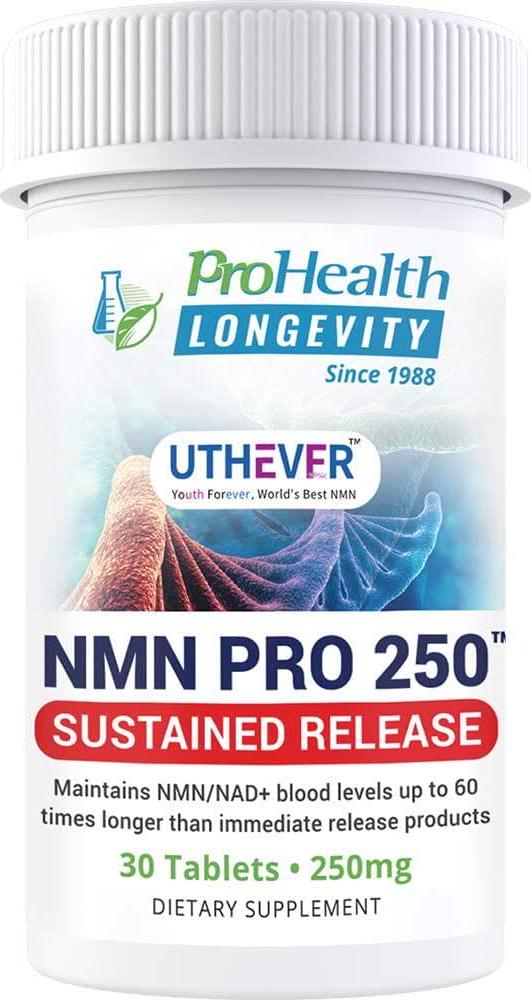 ProHealth Longevity NMN Pro 250 Sustained Release - Featuring Uthever Brand NMN - World&#039;s Most Trusted, Ultra-Pure, stabilized Pharmaceutical Grade NMN to Boost NAD+ (30 Tablets, 250 mg)