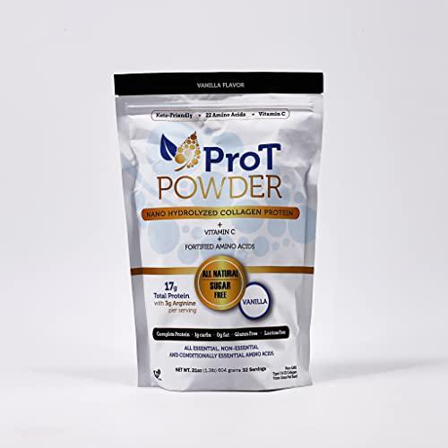 ProT Powder | Collagen Protein Powder | Complete Protein + Vitamin C + Fortified Amino Acids | Vanilla Flavor | All Natural | 17G and 32 Servings