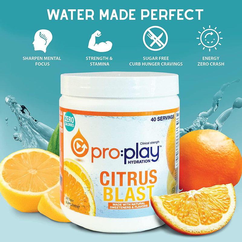 Pro:Play - 8 Stick Packs Citrus Blast - Electrolyte Hydration Drink with Magnesium + Zero Sugar - All Natural