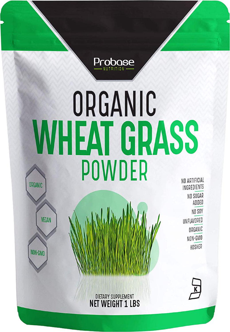 Probase Nutrition Organic Wheat Grass Powder - 1 Pound Rich in Immune Vitamins Fibers Fatty Acids and Minerals Support Immune System and Digestion Function Vegan Non GMO Premium Superfood Natural