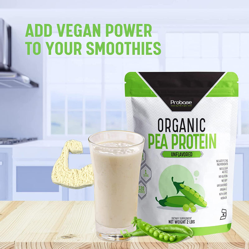 Probase Nutrition Organic Pea Protein Powder - Unflavored - Plant Based - Vegan - Unsweetened, No Added Sugar, Gluten and Soy Free, Paleo and Keto Friendly, 2 LBS