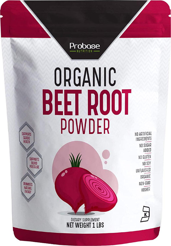 Probase Nutrition Organic Beet Root Powder, Nitric Oxide Boosting Supplement (Circulation Superfood), Uncolored, 16 Oz
