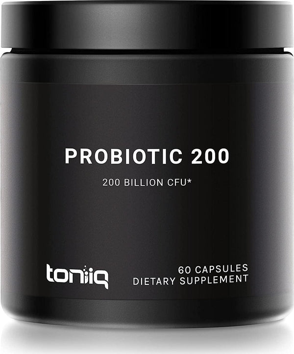Probiotic 200 by Toniiq - 200 Billion CFU Probiotic Supplement - 30 Verified Probiotics Strains with Prebiotic Enzymes - Fully Shelf Stable Formula - 60 Extended Release Capsules