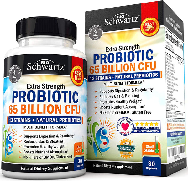 Probiotic 65 Billion CFU - Dr. Approved Probiotics for Women and Men - Guaranteed Potency Until Expiration - Patented Delay Release, Shelf Stable, Gluten and Dairy Free - Lactobacillus Acidophilus - 30ct
