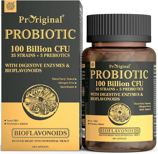 Probiotics 100 Billion CFU 35 Strains, Probiotics for Women and Men, Organic Probiotics, Lactobacillus Probiotic, Digestive and Immune Support with Enzymes, Prebiotic Fiber, Vegan Probiotic, 60 Capsules